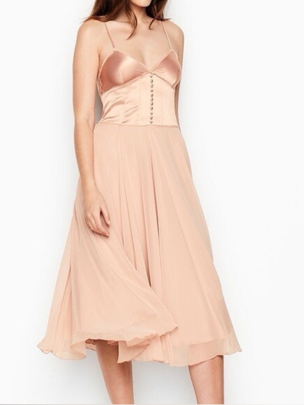 Victoria’s Secret Light Pink Satin/Chiffon Corset Midi Dress